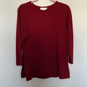 J.Jill Three Quarter Sleeve Split Hem Top - Size Small - Red - Made in USA‎